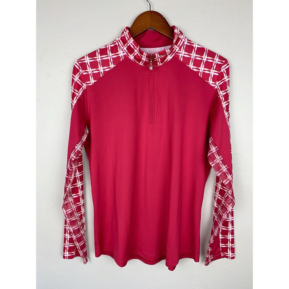 San Soleil Sun Shirt Long Sleeve 1/4 Zip Mock Neck Pink UPF50+ Cooling Women's L